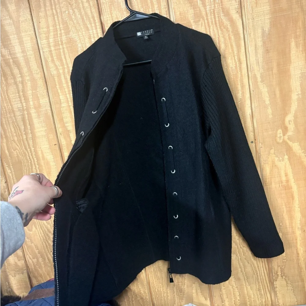 Carole Little Black Zip Up Sweater - Picture 4 of 12